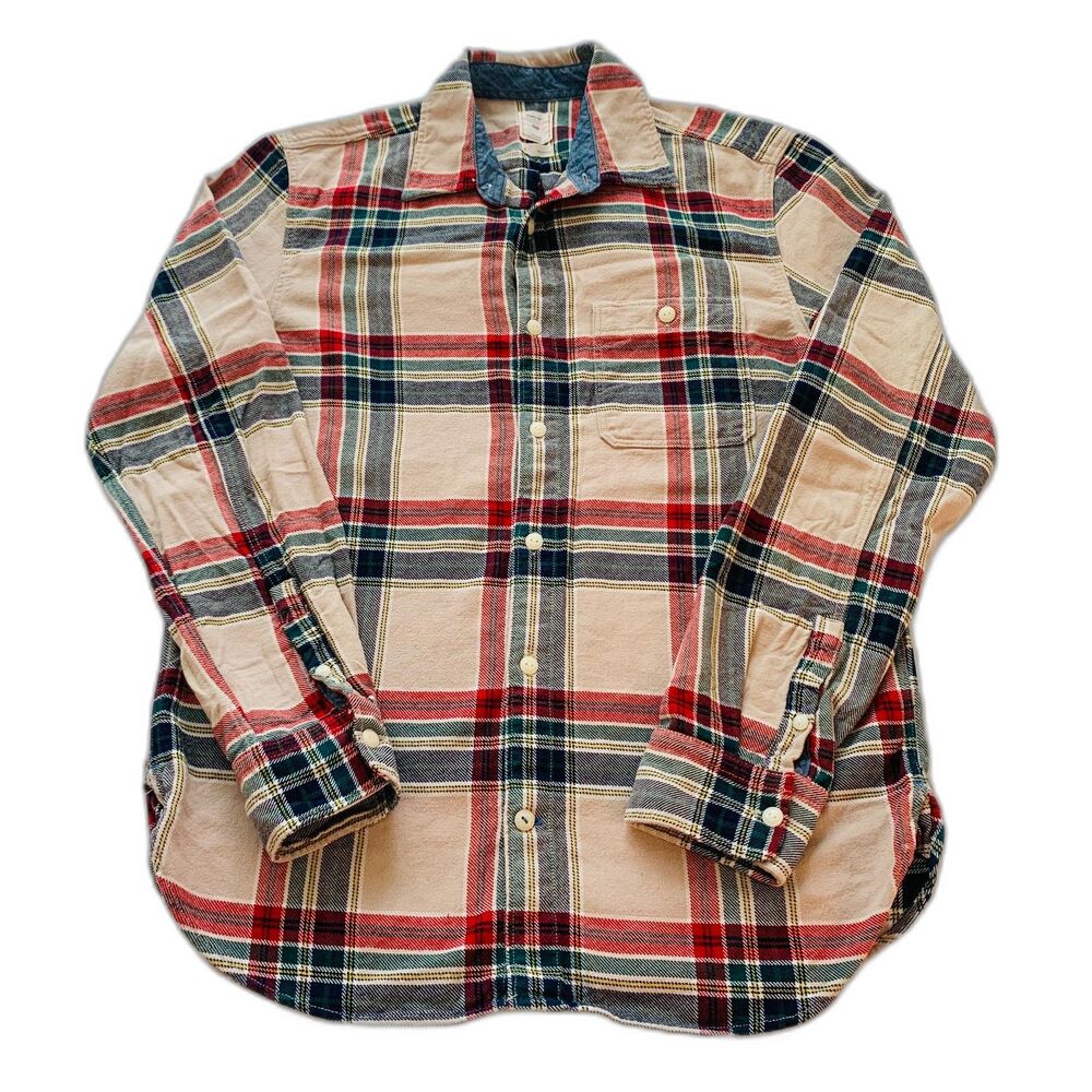 Flannel Tan and Red Cross Pattern Button Up Shirt